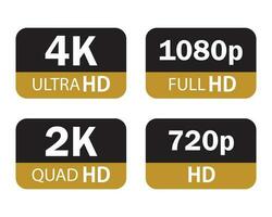 moderno tecnología señales. 4k ultra hd , 2k patio hd , 1080p lleno hd y 720p hd. vector ilustración símbolo monitor monitor etiqueta