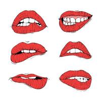 set sexy mouth lip bite collection vector