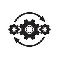 Gears wheel with arrows - concept black icon vector design. SEO creative logo sign. Exchange interaction symbol.