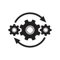 Gears wheel with arrows - concept black icon vector design. SEO creative logo sign. Exchange interaction symbol.