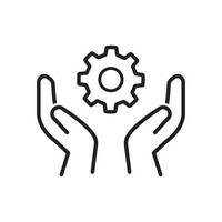 Skill ability icon. Skilled employee. Gear and hand symbol of talents abilities. Leadership capability, competency outline style. Editable stroke Vector illustration design on white background. EPS 10