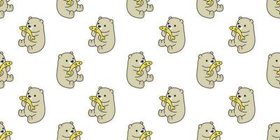 Bear seamless pattern polar bear vector fish salmon tuna cartoon repeat wallpaper scarf isolated tile background illustration brown