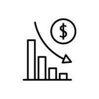 financial risk icon, benefit reduce dollar, reduction cost, thin line web symbol on white background - editable stroke vector illustration eps10