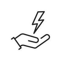 save energy icon, control electricity power, hand saving consumption, thin line symbol on white background - editable stroke vector illustration