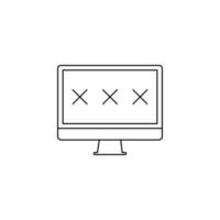 three crosses on the computer screen. PC, desktop computer with black crosses. The concept of failure. Flat design vector illustration