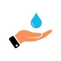 Hand and water drop vector icon