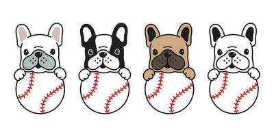 perro vector francés buldog béisbol icono pelota personaje dibujos animados mascota logo perrito ilustración