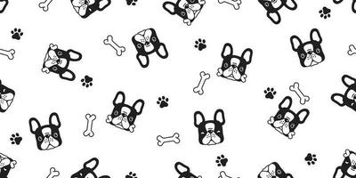 Dog seamless pattern french bulldog paw bone vector footprint head puppy pet scarf isolated tile background repeat wallpaper cartoon illustration