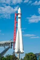 Moscow, Russia - June 30 , 2023 Vostok rocket model and Cosmos pavilion photo