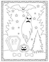 Halloween Coloring Pages for kids, Halloween Ghost Coloring pages for kids, Halloween illustration, Halloween Vector, Black and white vector