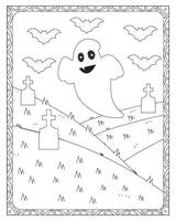 Halloween Coloring Pages for kids, Halloween Ghost Coloring pages for kids, Halloween illustration, Halloween Vector, Black and white vector