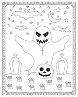 Halloween Coloring Pages for kids, Halloween Ghost Coloring pages for kids, Halloween illustration, Halloween Vector, Black and white vector