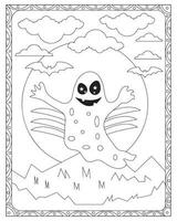Halloween Coloring Pages for kids, Halloween Ghost Coloring pages for kids, Halloween illustration, Halloween Vector, Black and white vector