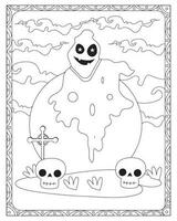 Halloween Coloring Pages for kids, Halloween Ghost Coloring pages for kids, Halloween illustration, Halloween Vector, Black and white vector