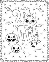 Halloween Coloring Pages,Halloween Cat Coloring pages for kids, Halloween illustration, Halloween Vector, Black and white, Cat illustration vector