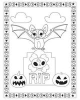 Halloween Coloring Pages for kids, Halloween Bat Coloring pages for kids, Halloween illustration, Halloween Vector, Black and white, Bat Vector