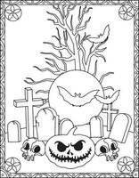 Halloween Coloring Pages, Halloween Coloring pages for kids, Halloween illustration, Halloween Vector, Black and white vector