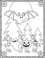 Halloween Coloring Pages, Halloween Coloring pages for kids, Halloween illustration, Halloween Vector, Black and white vector