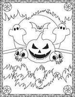 Halloween Coloring Pages, Halloween Coloring pages for kids, Halloween illustration, Halloween Vector, Black and white vector