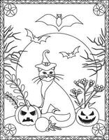 Halloween Coloring Pages, Halloween Coloring pages for kids, Halloween illustration, Halloween Vector, Black and white vector