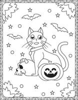 Víspera de Todos los Santos colorante páginas, halloween gato colorante paginas para niños, Víspera de Todos los Santos ilustración, Víspera de Todos los Santos vector, negro y blanco, gato ilustración vector