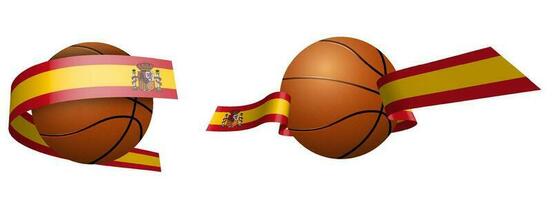 balls for basketball in ribbons with colors of Spain flag. Design element for basketball competitions. National team. Isolated vector on white background