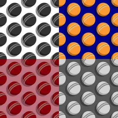 set of seamless patterns with cricket balls. Team sports, active lifestyle. Ornament for decoration and printing on fabric. Design element. Vector