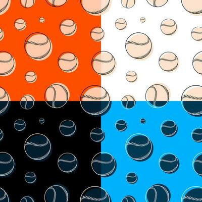 set of seamless patterns with baseball sport balls. Team sports. Healthy lifestyle. Ornament for printing and decoration of sports competitions. Vector