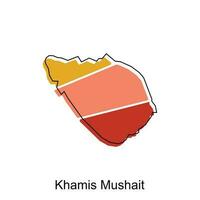 map of Khamis Mushait colorful modern vector design template, national borders and important cities illustration