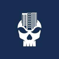 Skull and cityscape vector logo design template, designs concept, logos, logotype element for template