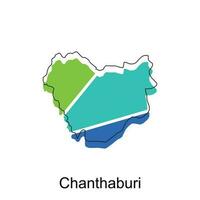 Map of Chanthaburi vector design template, national borders and important cities illustration, Stylized map of Thailand