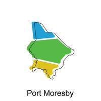 Map of Port Moresby vector design template, national borders and important cities illustration