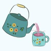 acogedor ilustración, comodidad y calor, té Bebiendo, hora a bebida té en el caer, dos veces para comodidad vector