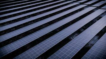 futuro verde energía y sostenible electricidad recurso concepto. al aire libre atención en solar paneles en tejados o fotovoltaica de suerte por zumbido. industrial techo con solar célula cuadrícula con azul tono. foto