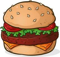 A big, juicy, american cheeseburger on a sesame seed bun vector clip art