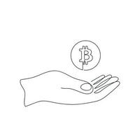 Bitcoin in hand drawn in one continuous line. One line drawing, minimalism. Vector illustration.