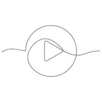 Play button drawn in one continuous line. One line drawing, minimalism. Vector illustration.