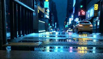 Rainy Streets of the Metropolis Nighttime Journey Through Glowing Avenues ai generated photo