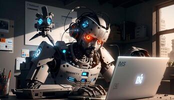 Robot Humanoid Empowered by Technology Creates Content, and Delivers Smart Answers photo