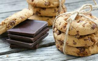 Homemade cookies with chocolate chips. Closeup photo