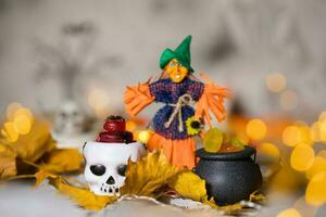 Trick or treat - Candies in cauldrons for Halloween. photo