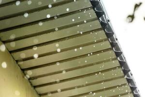 rain flows down from the roof. Close-up. The rainy season photo