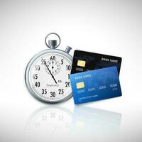 Temporizador y crédito tarjeta. rápido préstamo concepto. vector ilustración