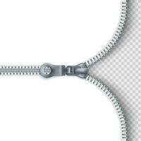 Zipper. Zippered lock and unlock. Closed and open zipper. Vector