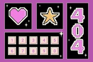 Trendy Y2K banner with retro stickers, pixel elements, vintage keyboard buttons and numbers. vector