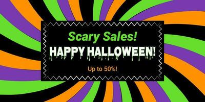 Halloween Sale coupon, flyer, super sales brochure with wavy background and black frame, Halloween celebration. vector