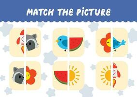 match the picture cute colorful flat design vector printable for kids activity