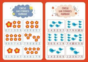 flat design vector cute colorful find the correct number counting for kids activity printable