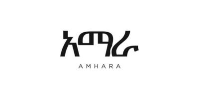 Amhara in the Ethiopia emblem. The design features a geometric style, vector illustration with bold typography in a modern font. The graphic slogan lettering.