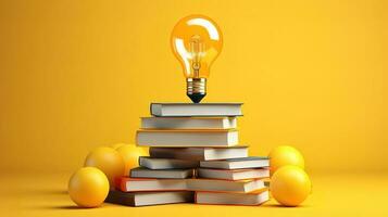 Educational books and light bulb. Generative Ai photo